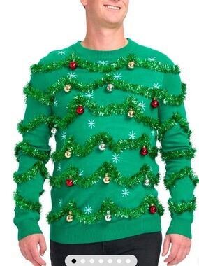 Tipsy Elves Green Tinsel Ornament unisex Crewneck Sweater